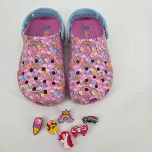 Lisa Frank Crocs Clogs Kids Size J4 Unicorn Rainbows Jibbitz Charms